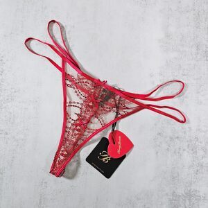 Honey Birdette Adora Red Embroidered Ouvert String Thong Size M